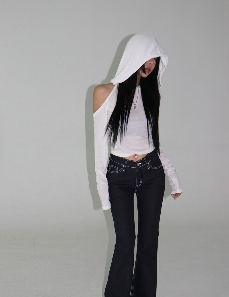 Hooded Shoulder Slit Backless T-shirt