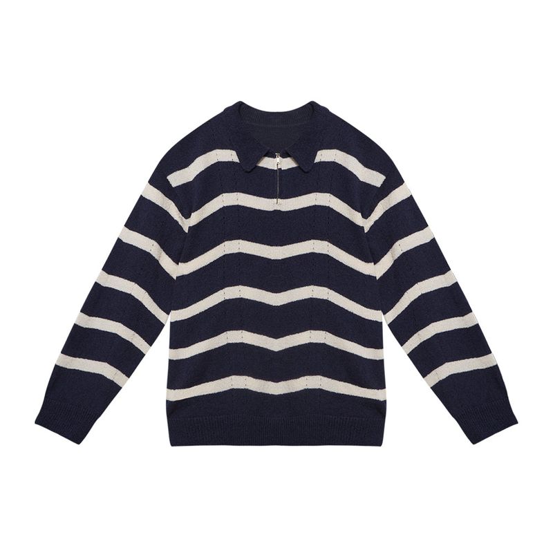 Striped half-zip boucle sweater