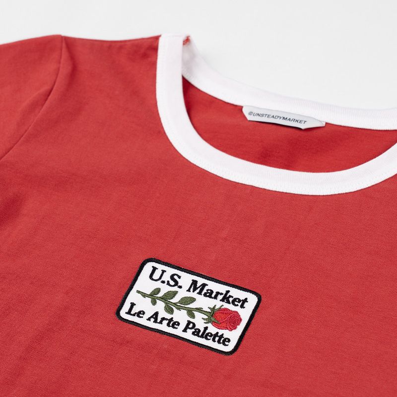 Rose Ringer Tee Red