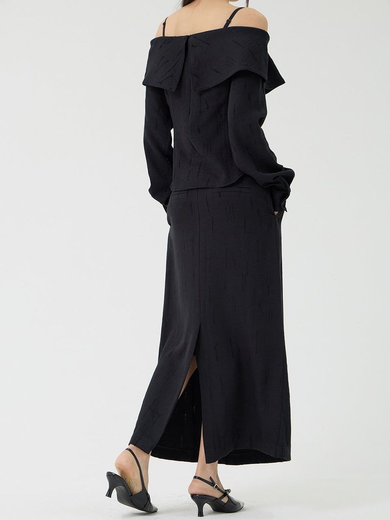 Scratch Low-Rise Long Skirt, Black