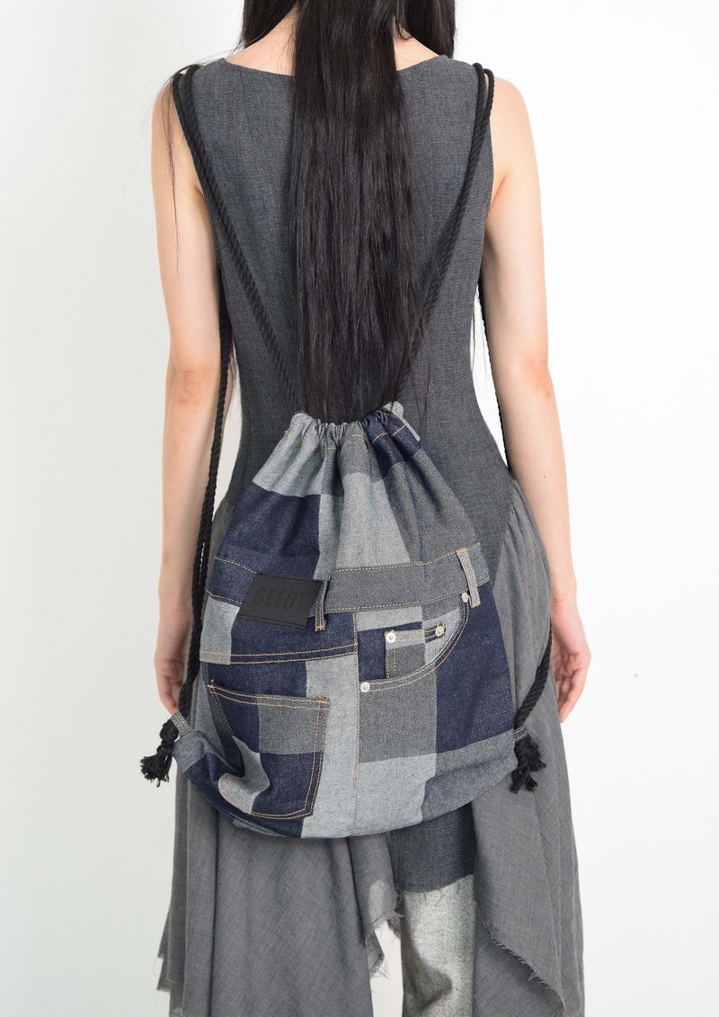 Square Denim Pocket Backpack