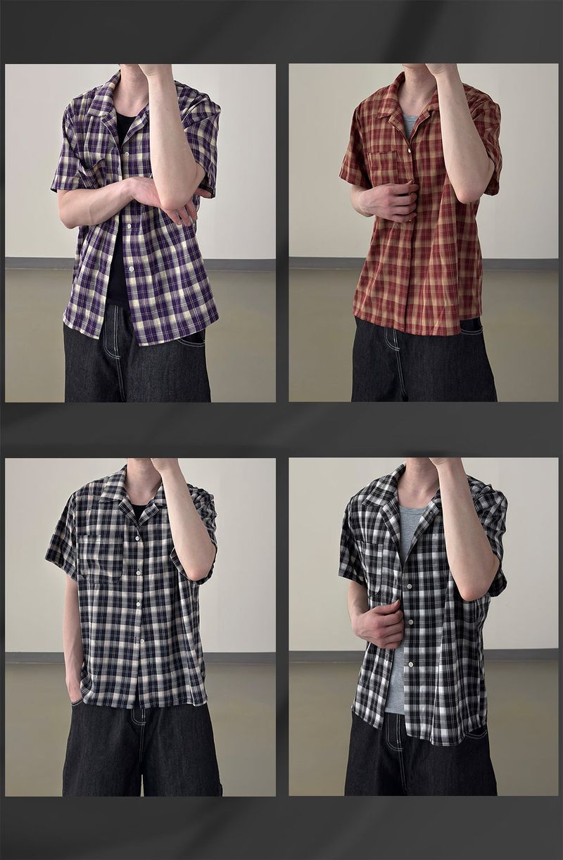 Rendro Square Check Half Shirt