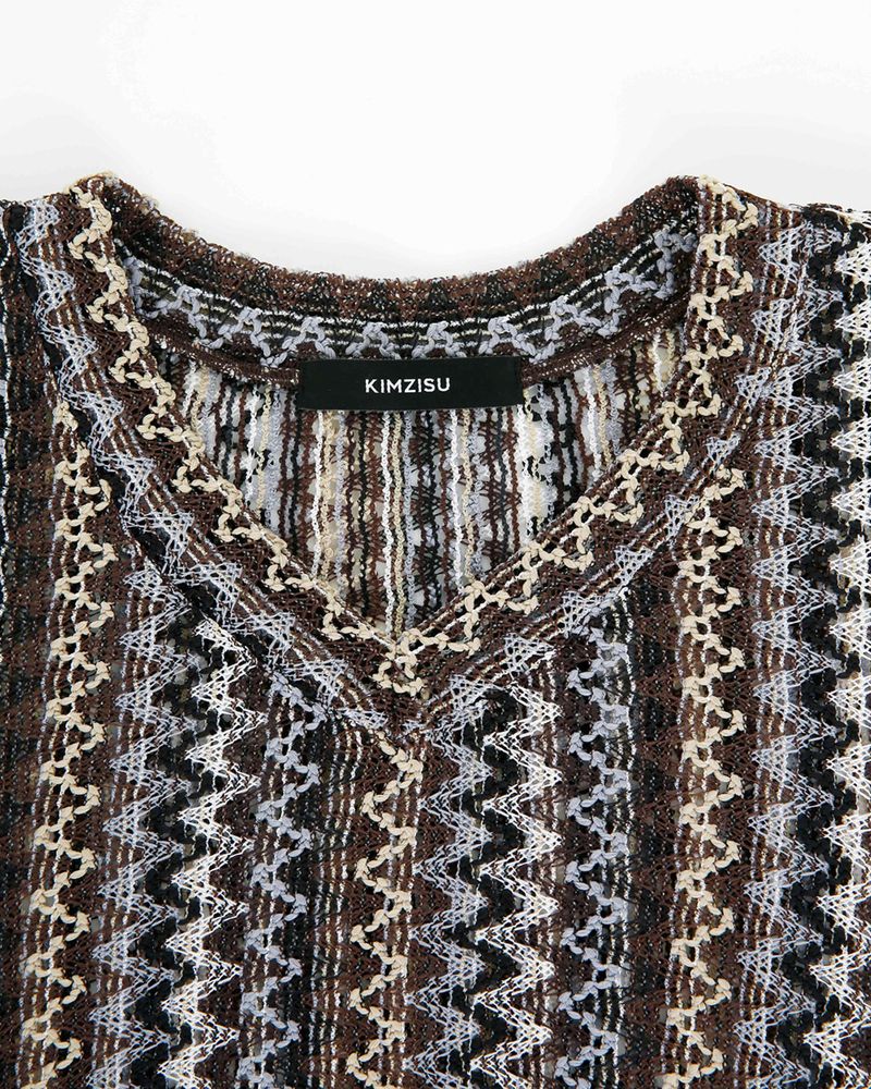  V neck knit Vest _ BROWN