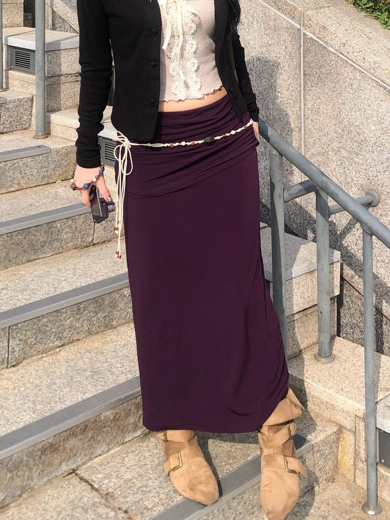 Wine Jelly Shirring Long Skirt