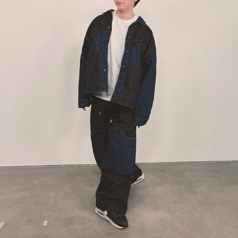 panel mix denim trucker jacket_blue