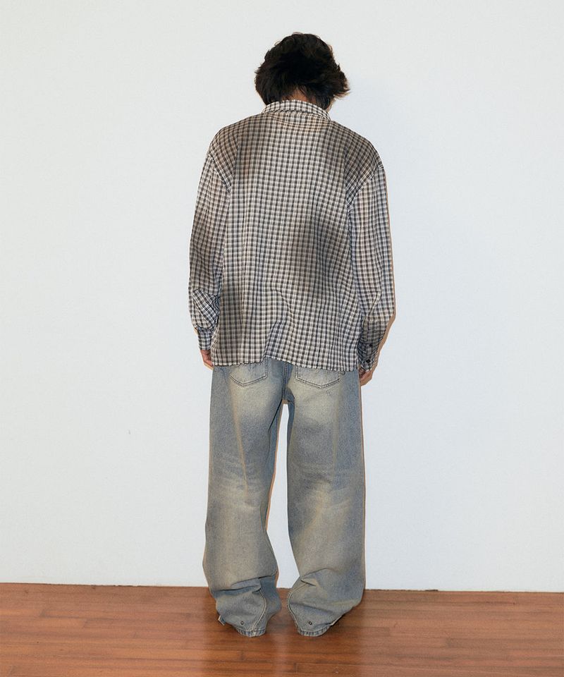 SPRAY DYEING CHECK CROP SHIRT