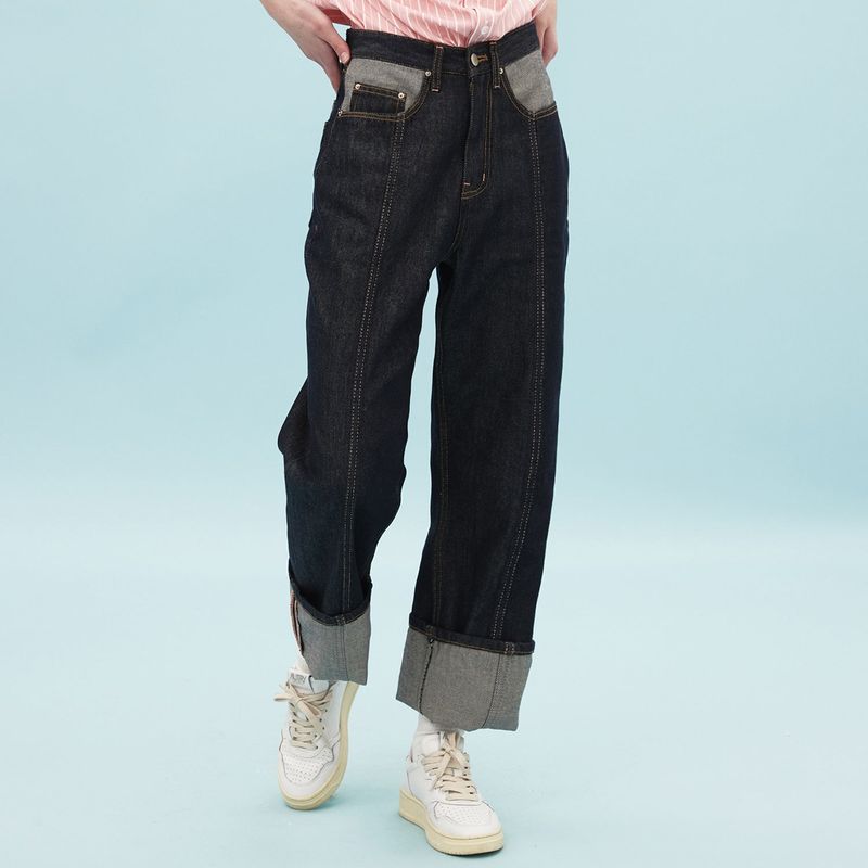 Pink stitch rollup denim pants