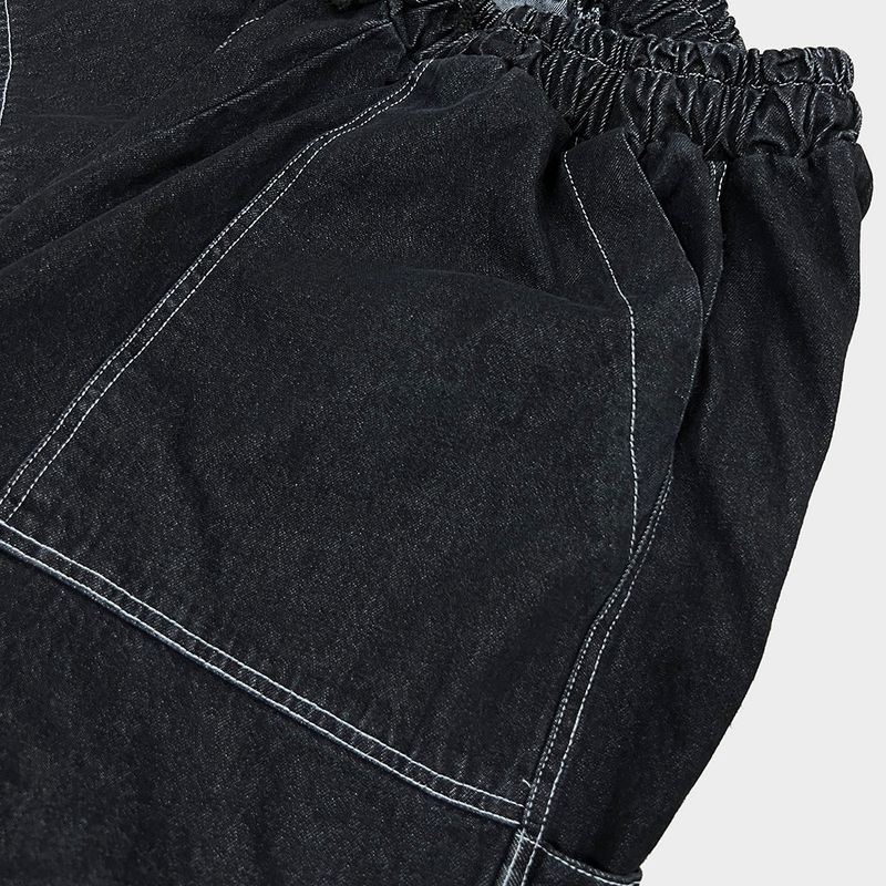 denim stitch shorts_black