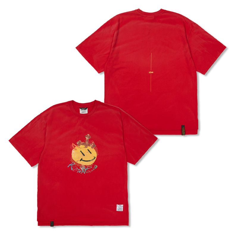 STIGMA(スティグマ)の「Cross Smile Vintage Washed Oversized Short Sleeves T-Shirts Charcoal / Beige / Red(Tops)」