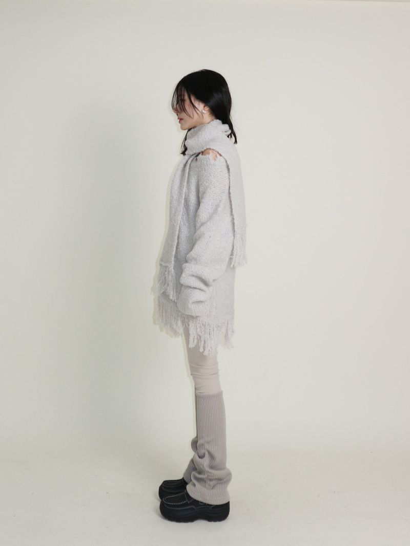 Puddle Demoor Tester Damage Long-Sleeved Knitwear Dress (Muffler Set)