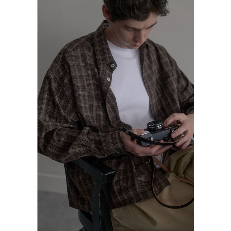 Vintage washing brown check shirts