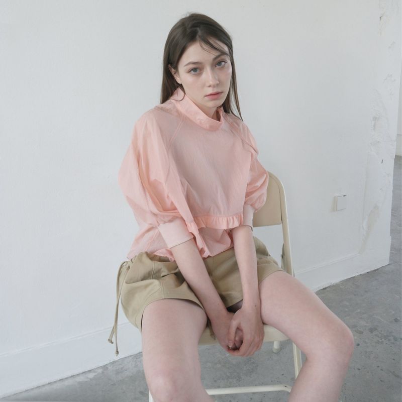 Pink Nylon Ruffle Blouse