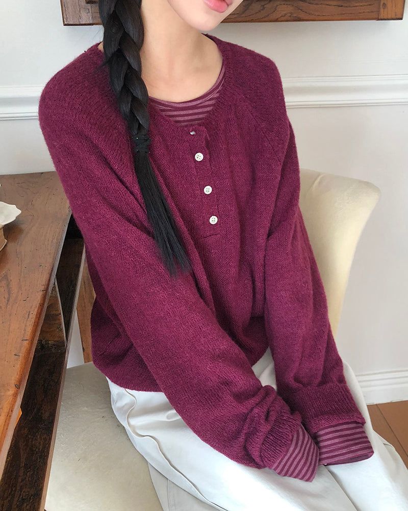 Teran Raglan Button Round Knit