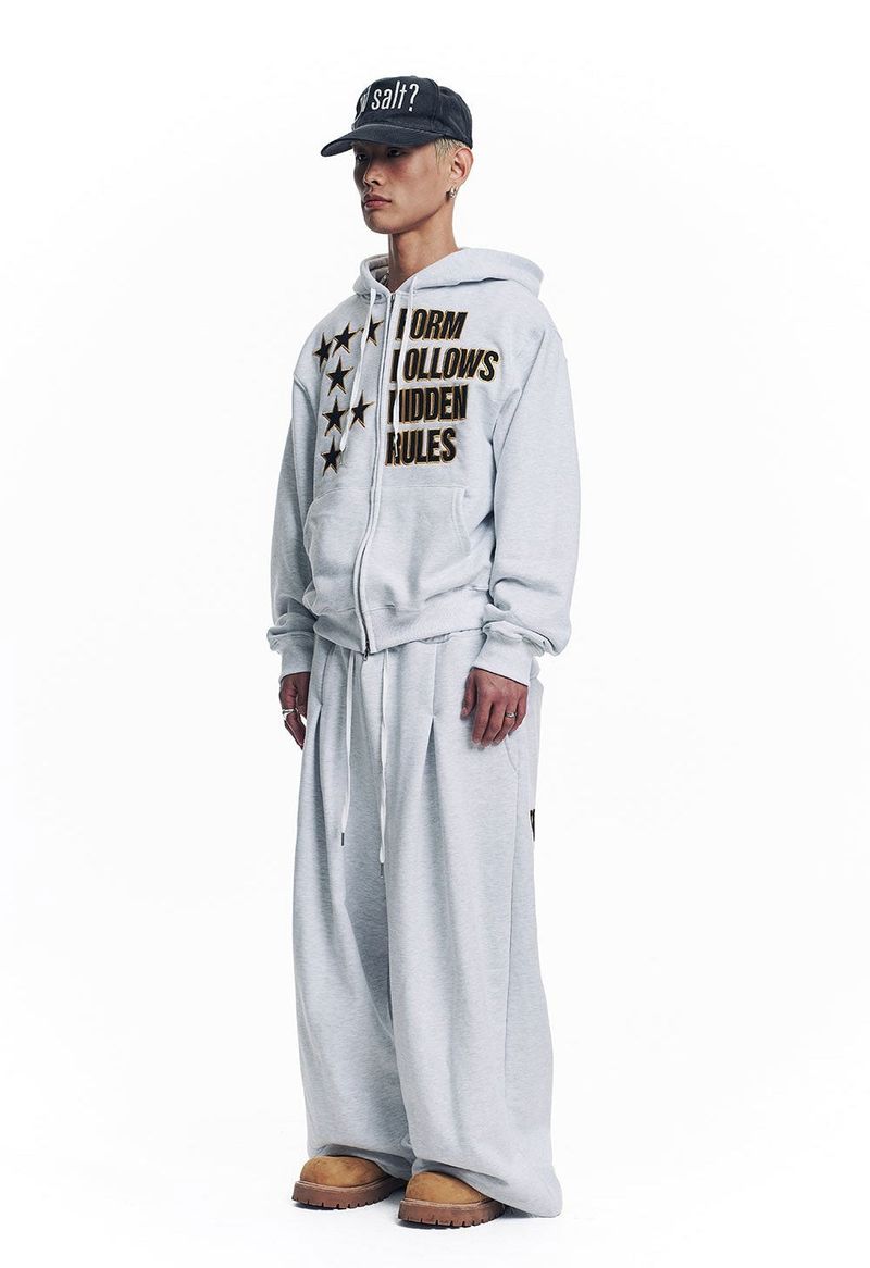 Star Lettering Patch Hoodie Zip-Up - White