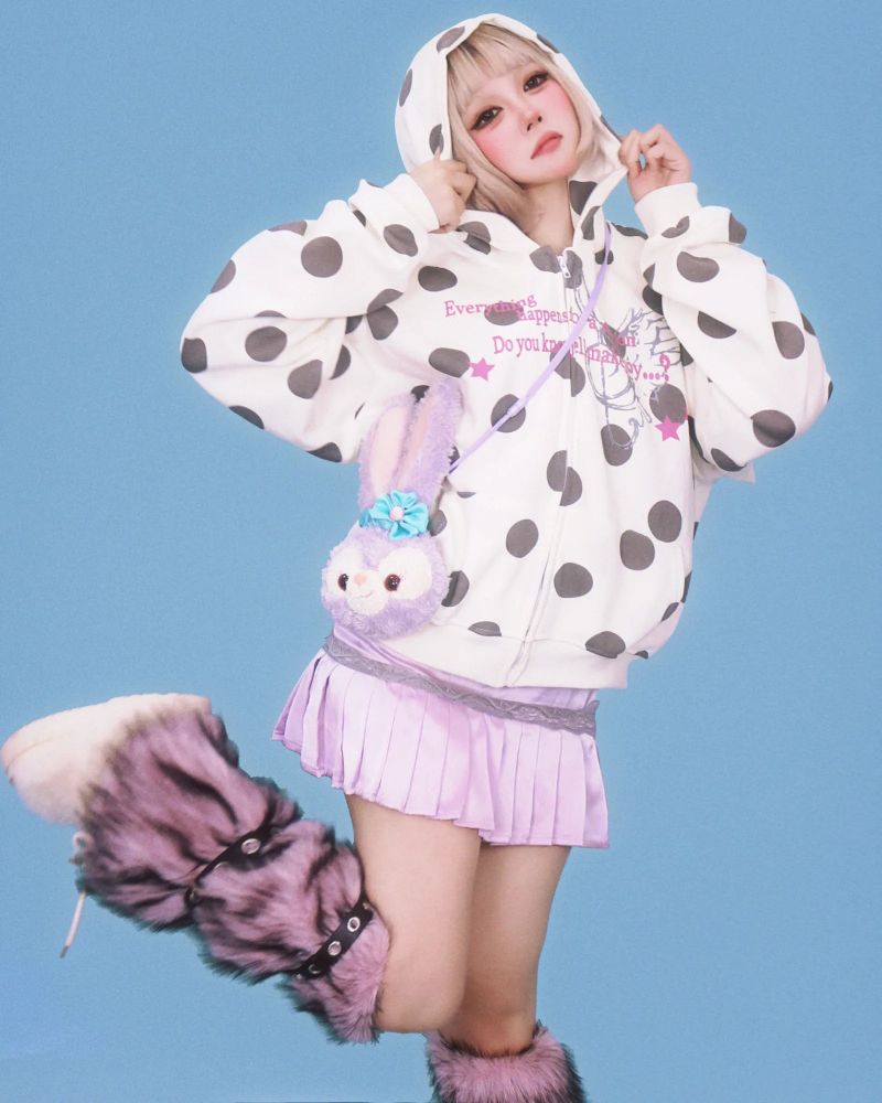 big-dot cream hood zip-up