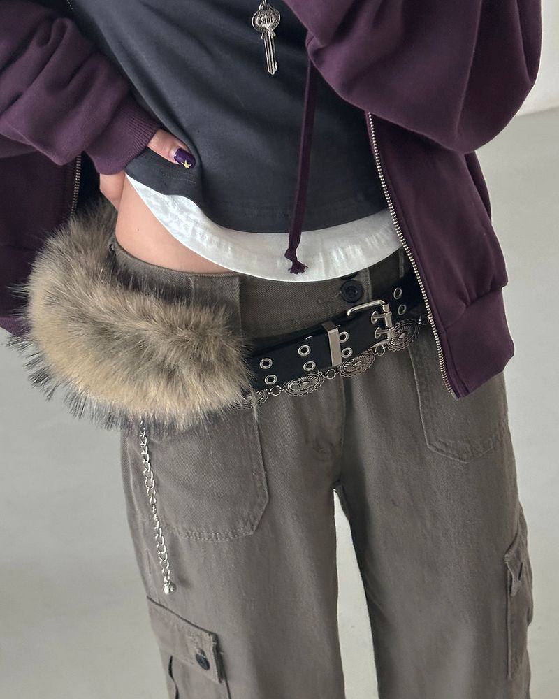 Punching mink fur layered belt