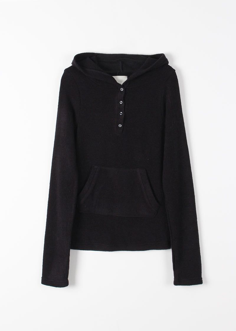 WOOL BUTTON HOOD TEE