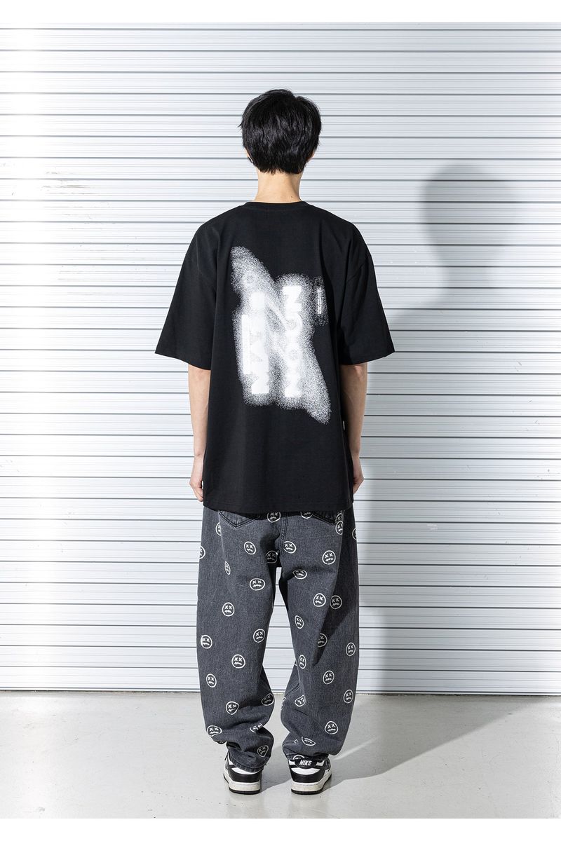 SMILE PATTERN DENIM PANTS (BLACK)