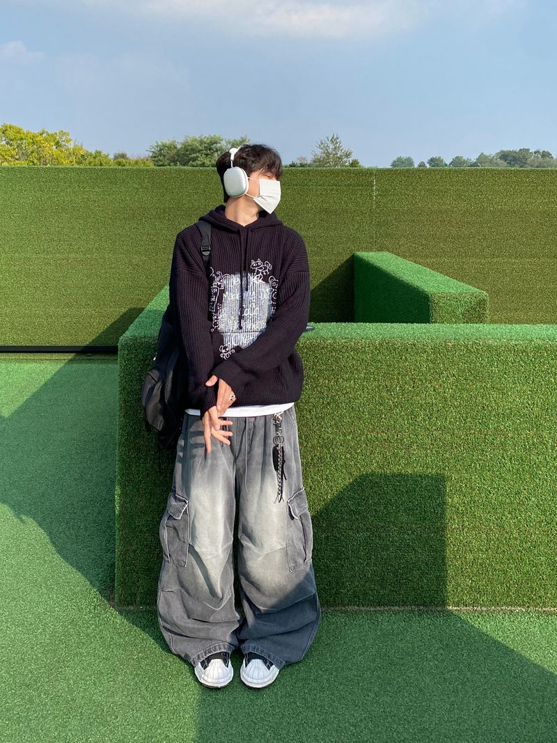 Bear Printing Hooded Knit (3color)