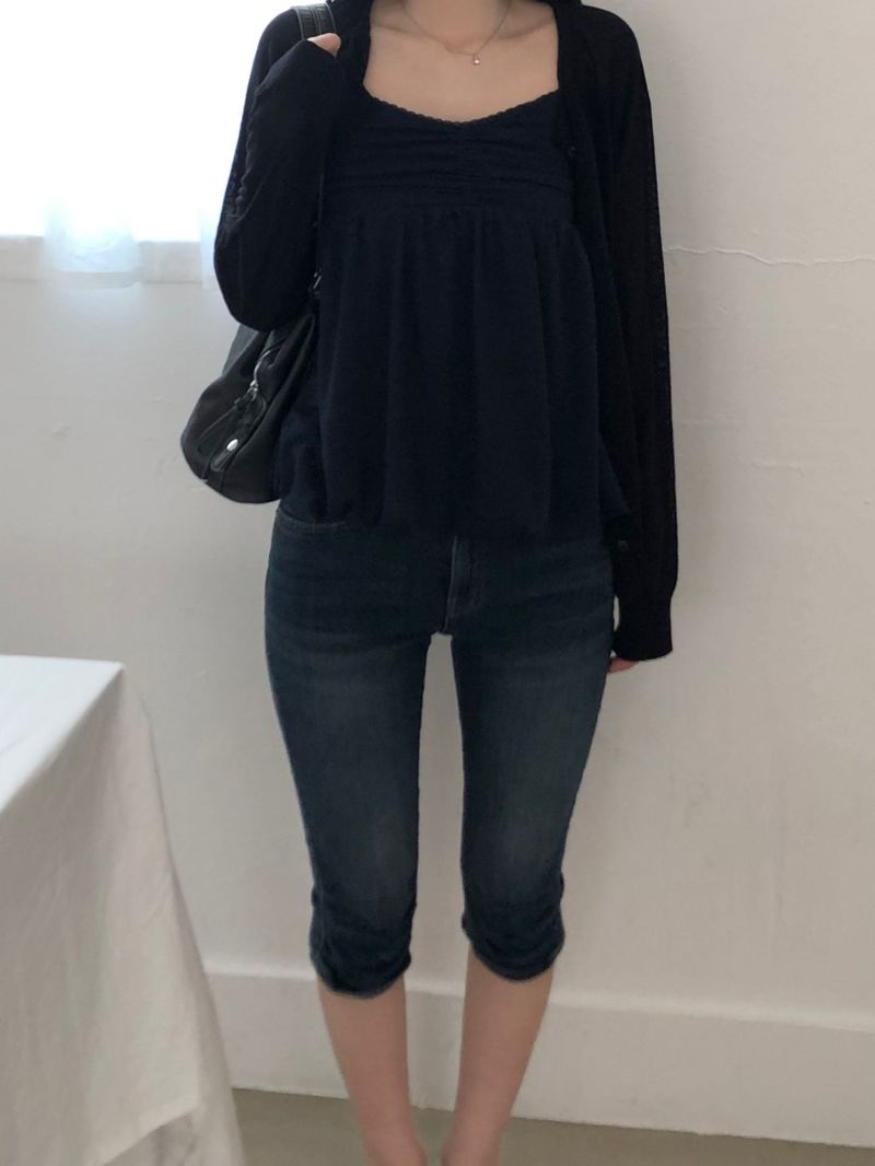 Slash linen round cardigan (4 colors)