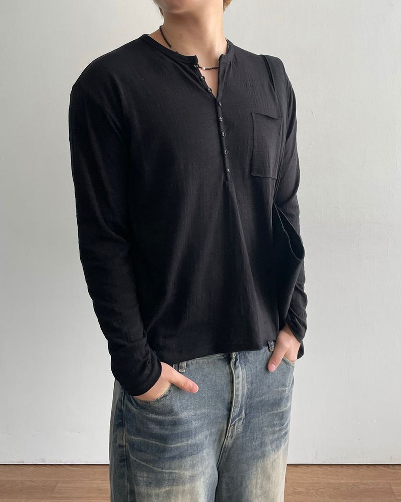 Pochi Slub Henely Neck Long Sleeve T