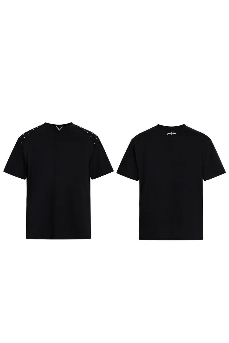 プリーティドスタッディドVネックTシャツ