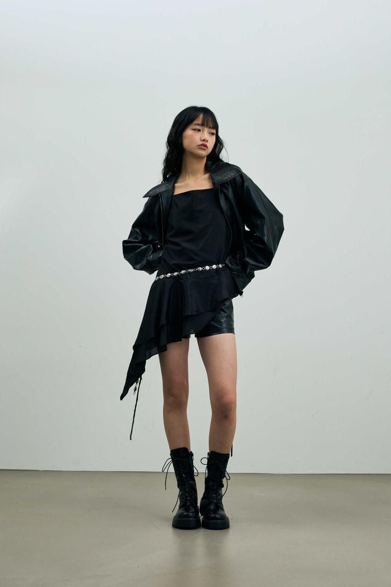 PAMELA LEATHER BOMBER JACKET / BLACK
