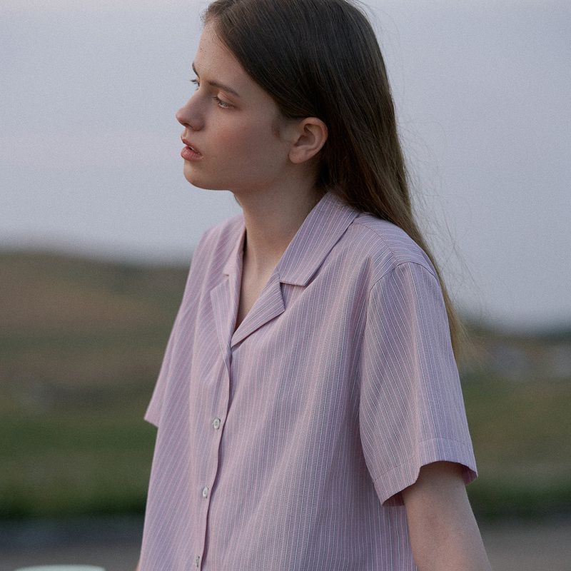 Stripe open collar shirt