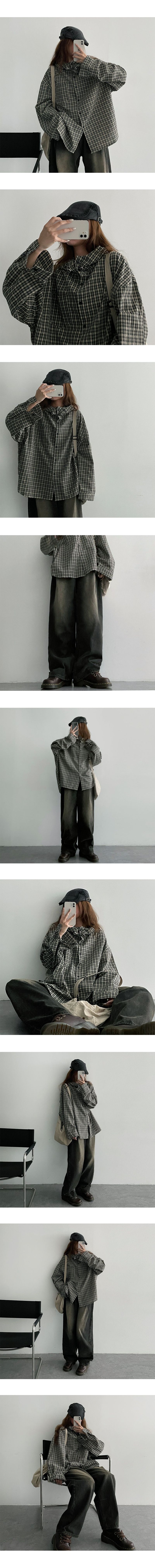 Ct High-Neck String Hooded Checkered Shirt (2 colors)