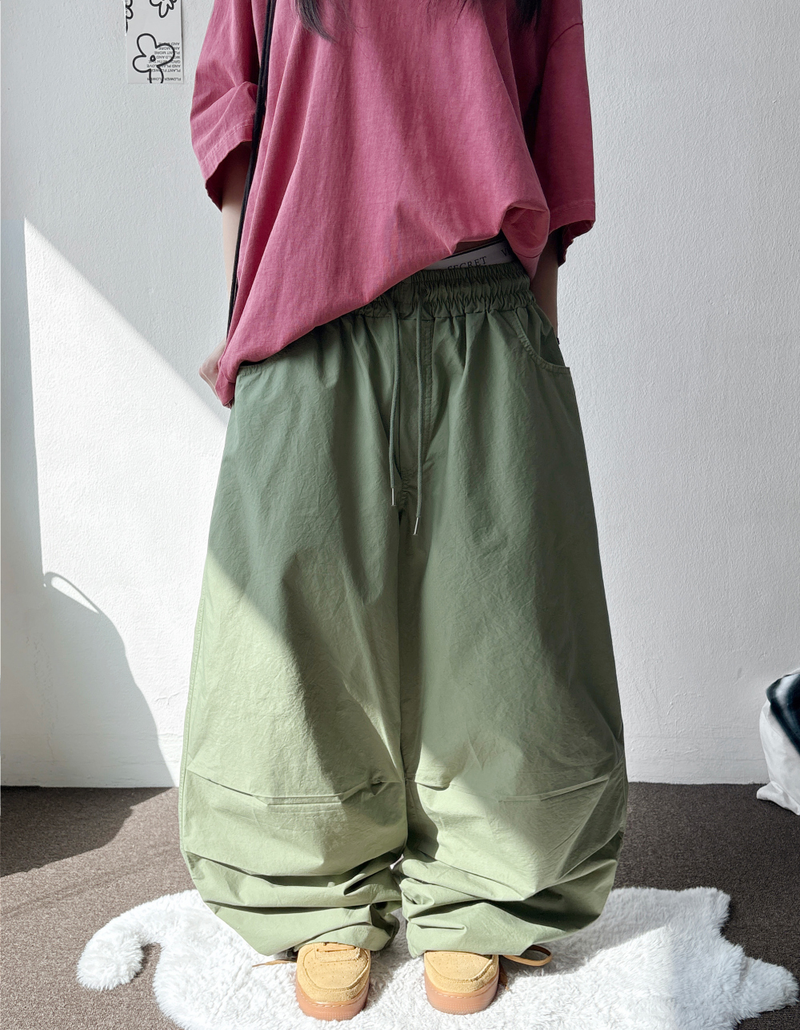 Billion Parachute Balloon Pintuck String Wide Long Pants 3 Colors 