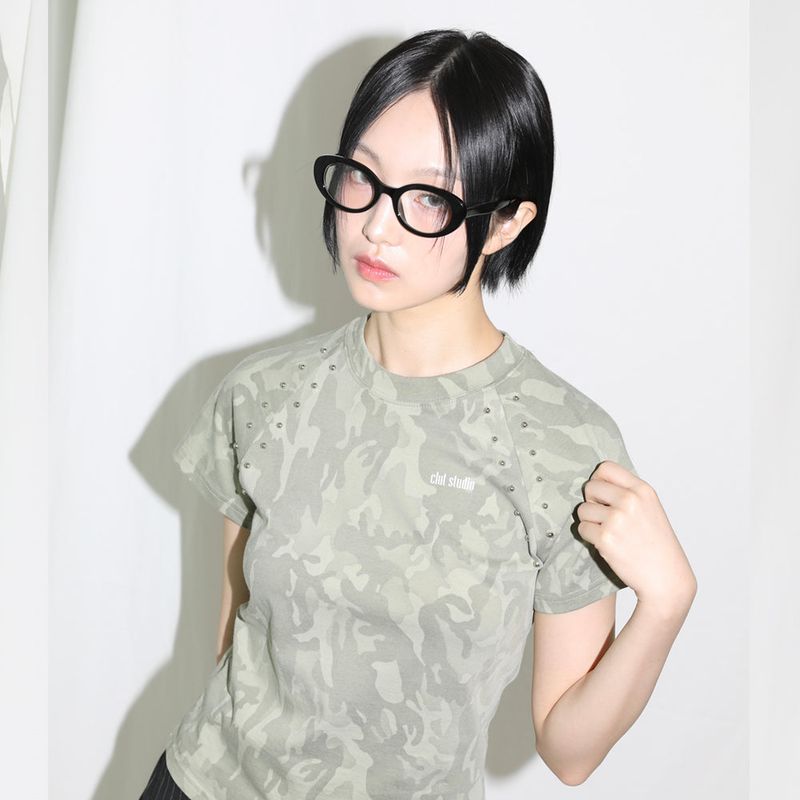 Camo Stud Half T-shirt - KHAKI