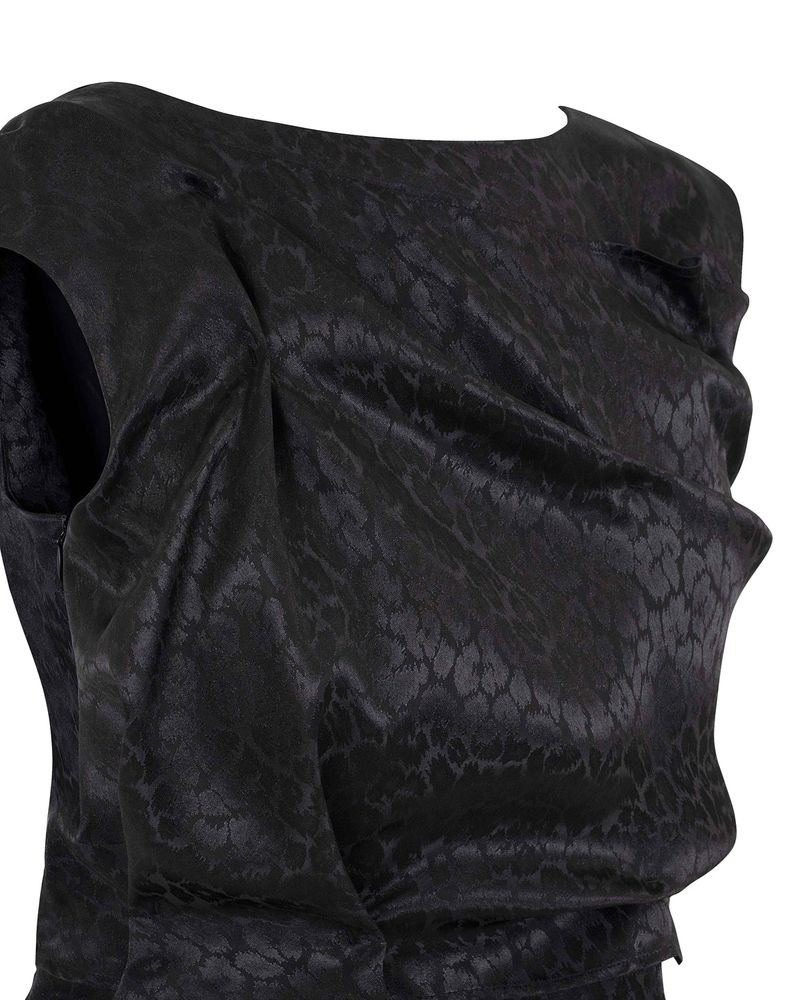 DOZI - Satin Leopard Dress _ BLACK