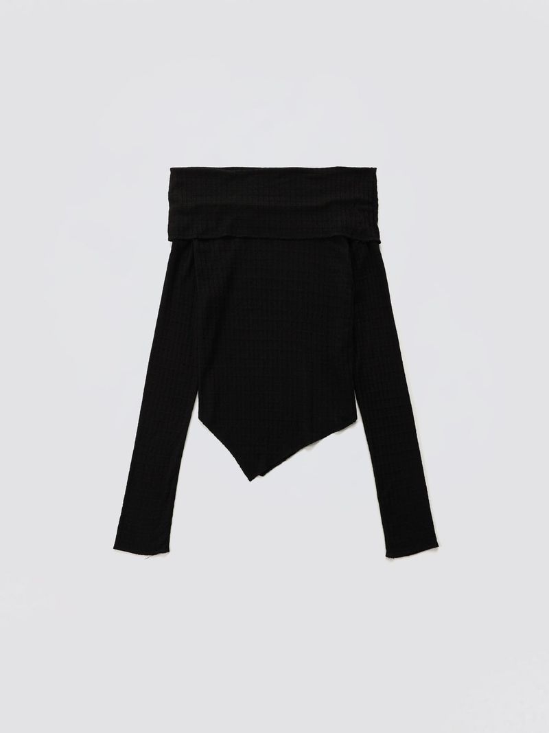 HOPESMORE(ホープスモア)の「Cowl-neck Open Shoulder Tee_Black(Tops)」