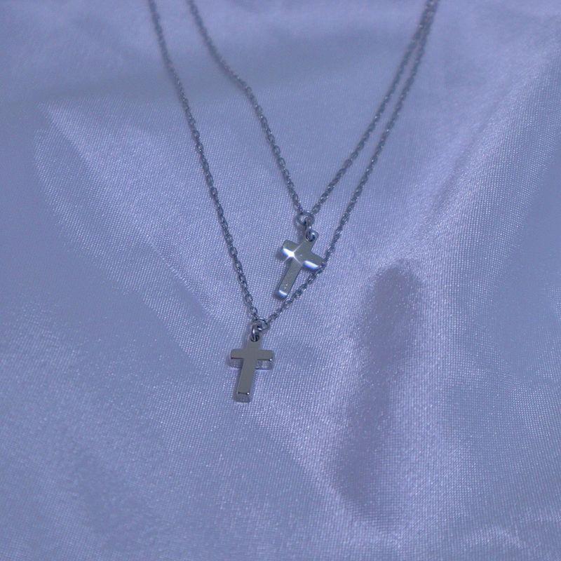 Double mini cross layered necklace