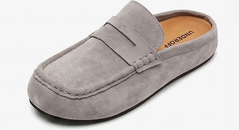 Suede Loafer Slides Gray