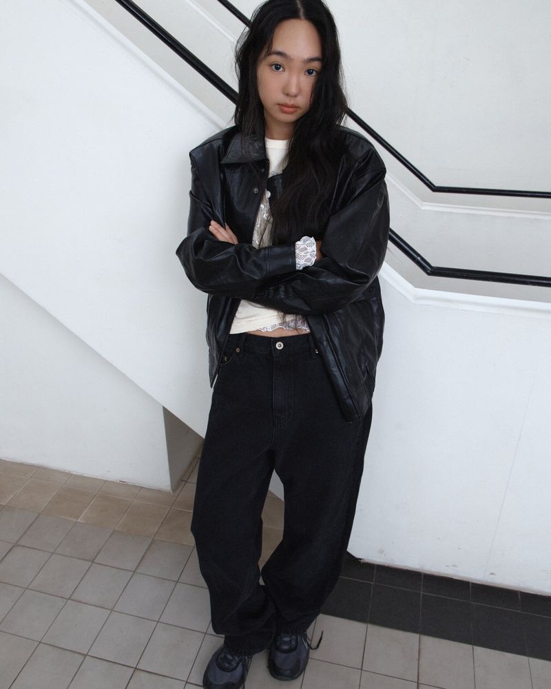 Oversized Faux Leather Blouson (Black)
