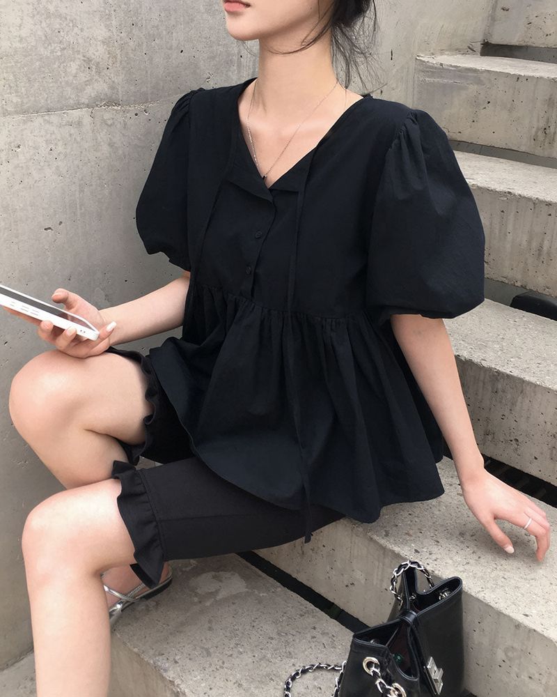 [MADE] Enma, short-sleeved balloon puff blouse