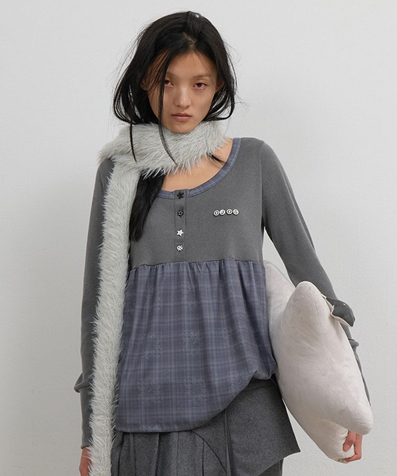 ojos（オホス）の「Check Sleep Long Sleeve / Charcoal（Tops）」