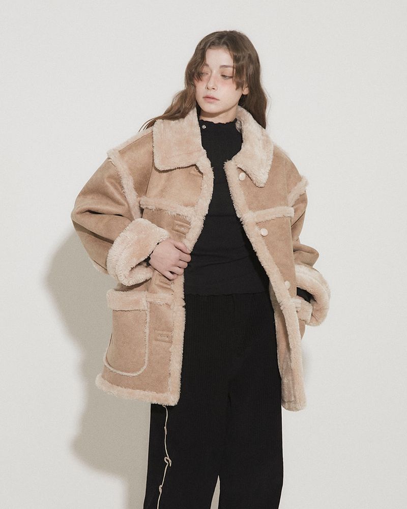 REVERSIBLE FAUX SUEDE SHEARLING COAT