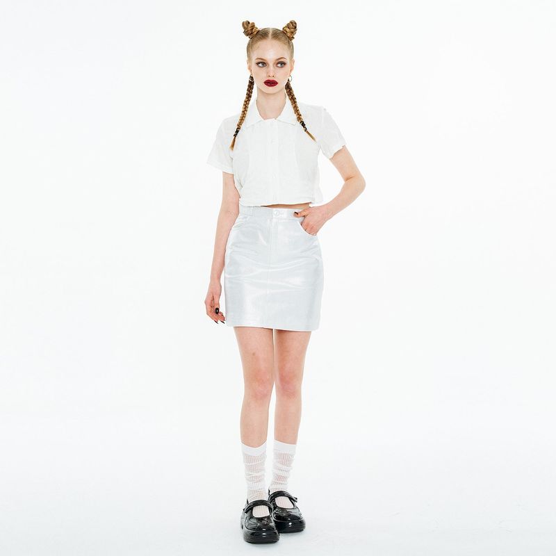 Back Open Ribbon Strap Shirt [White]