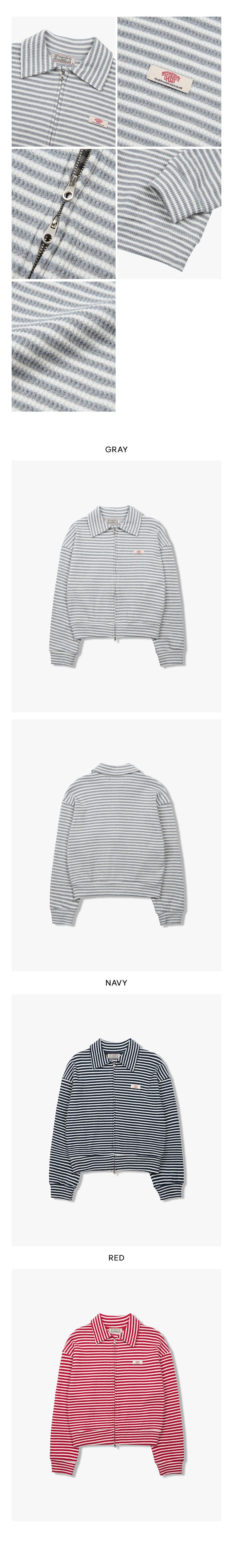Stripe Tweed Waffle Zip-Up_Red