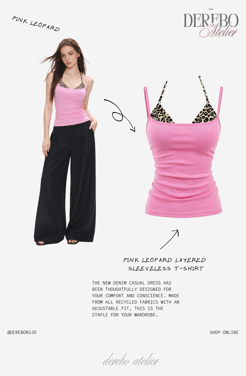 Pink leopard layered sleeveless t-shirt