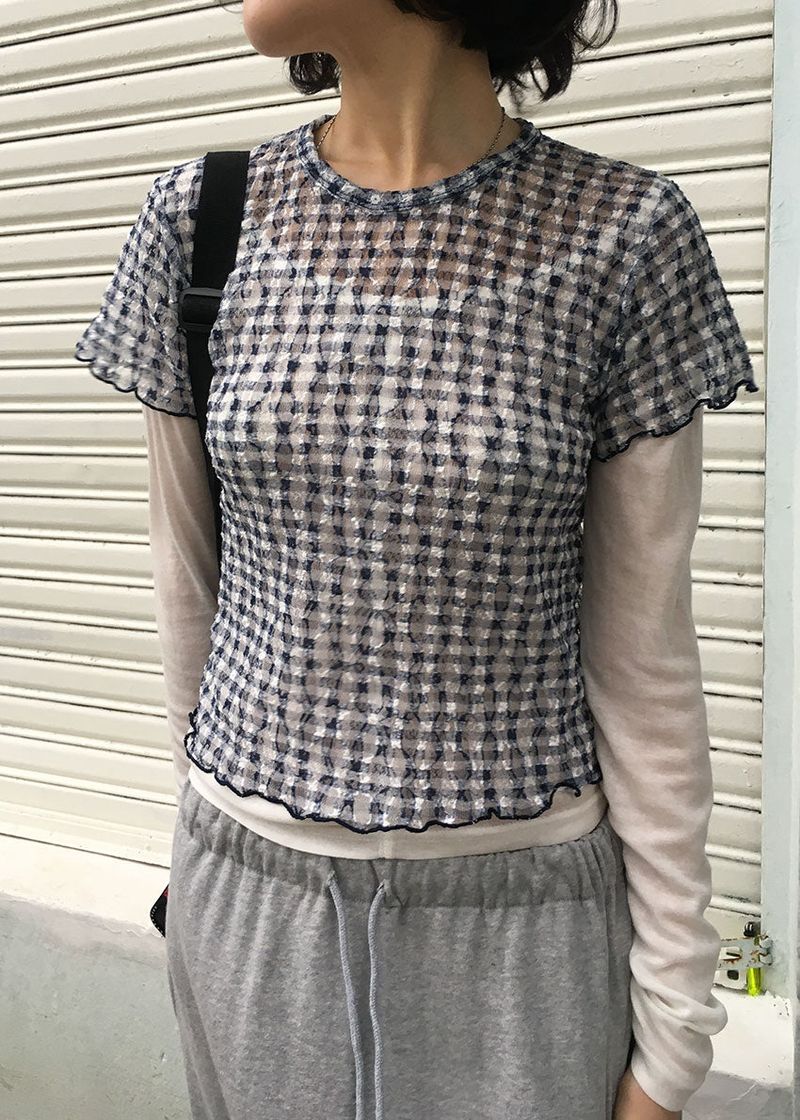 LACE CHECK TEE