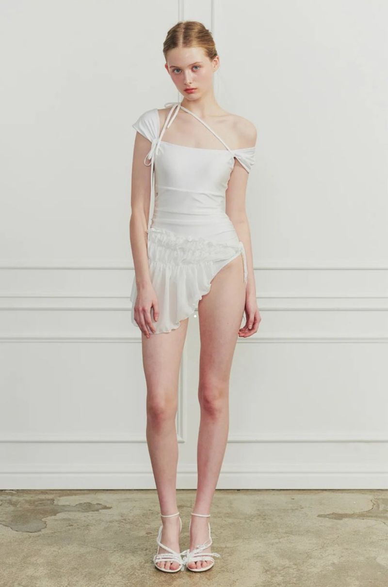 DEW COWL SWIMSUIT white