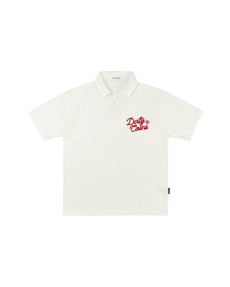 DirtyCoins（ダーティーコインズ）の「DirtyCoins Embroidery Chain Knit Polo Cream（Tops）」