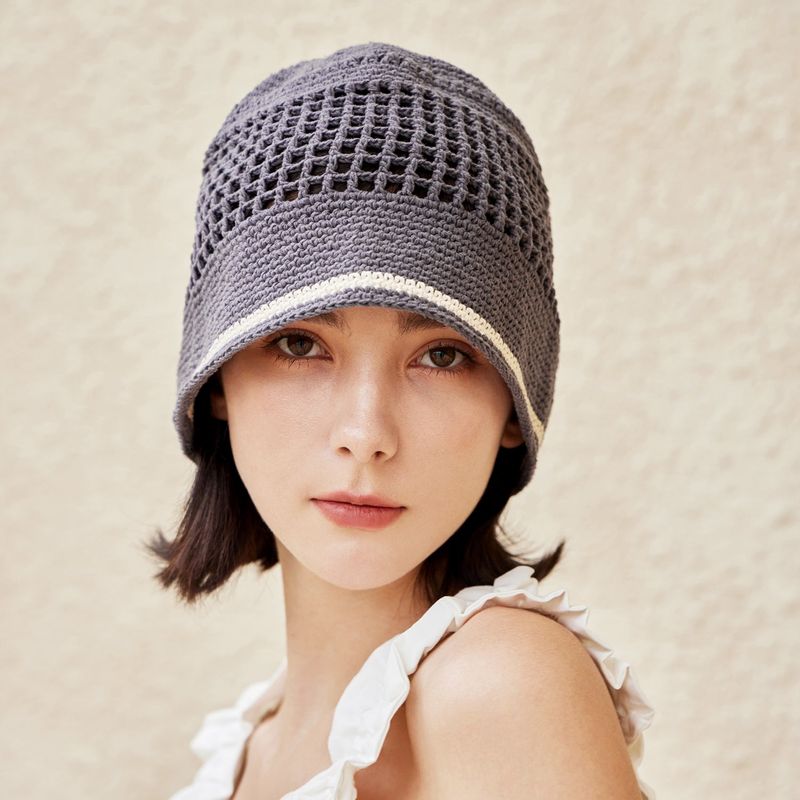 VA Top Button Knit Crochet Bucket Hat / Gray