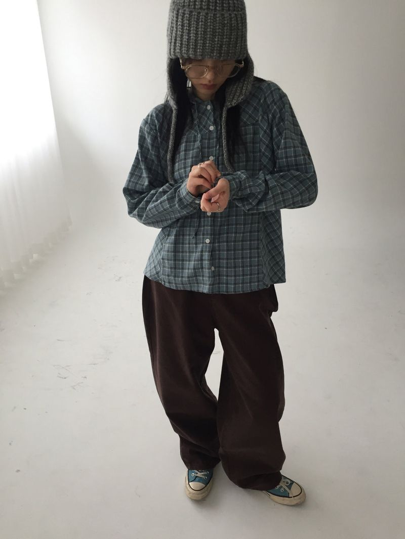 Cotton checked hooded shirt