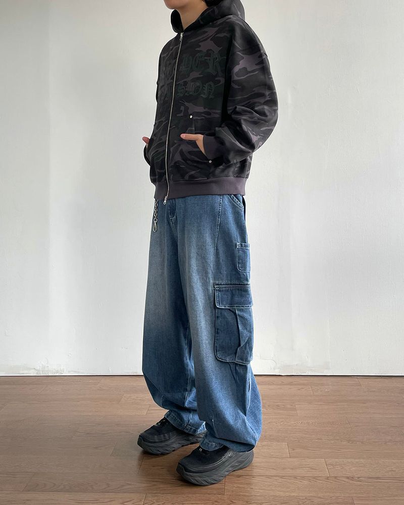 Stack cargo denim pants