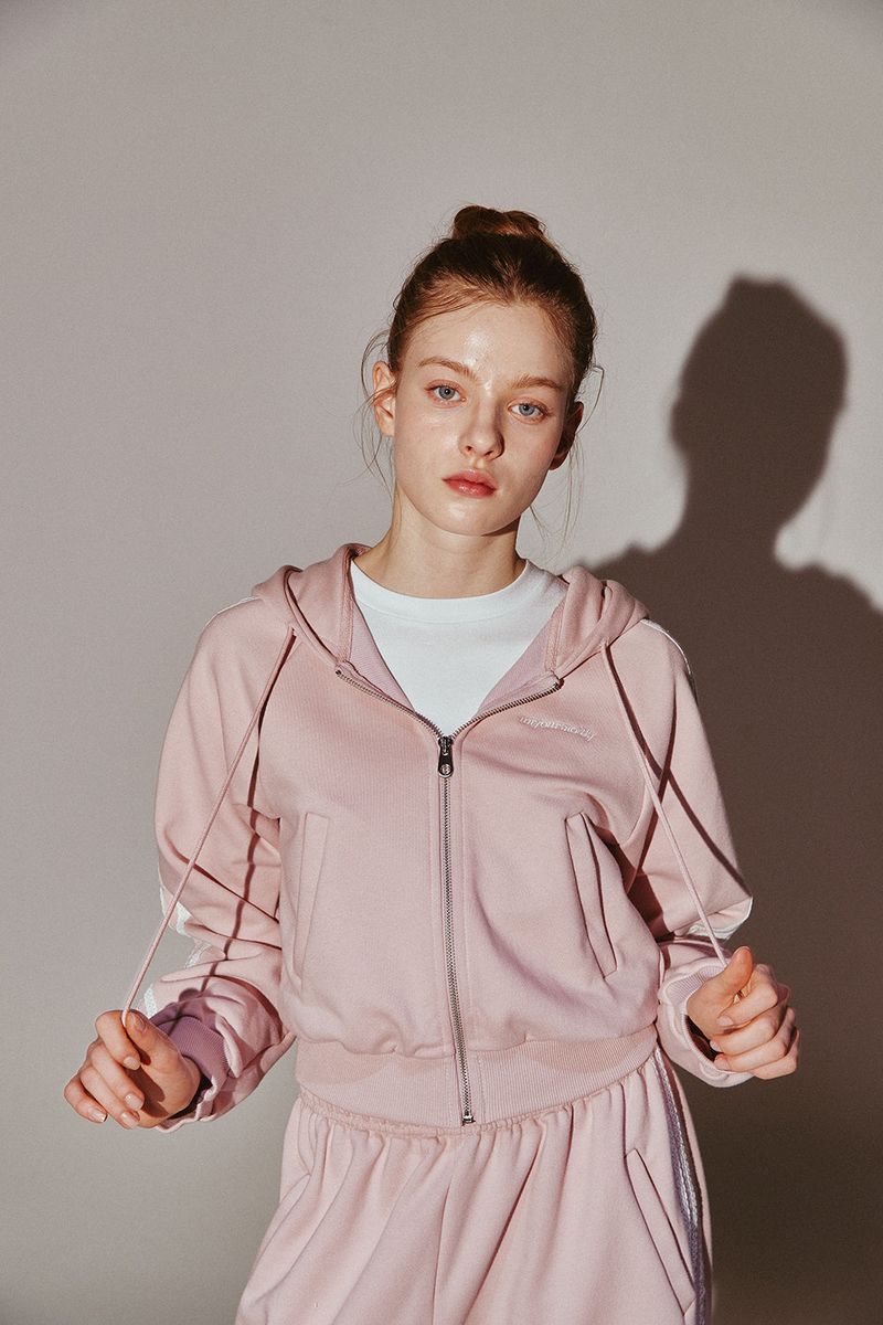 MOILLY(モイリー)の「Lace Tape Hood Zip-Up Pink(Tops)」