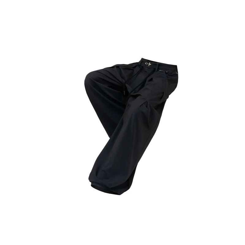 RELABEL('LABEL) Acetic acid wool pants with complimentary elastic waistband, pleated knife-edge silhouette, loose and casual fit